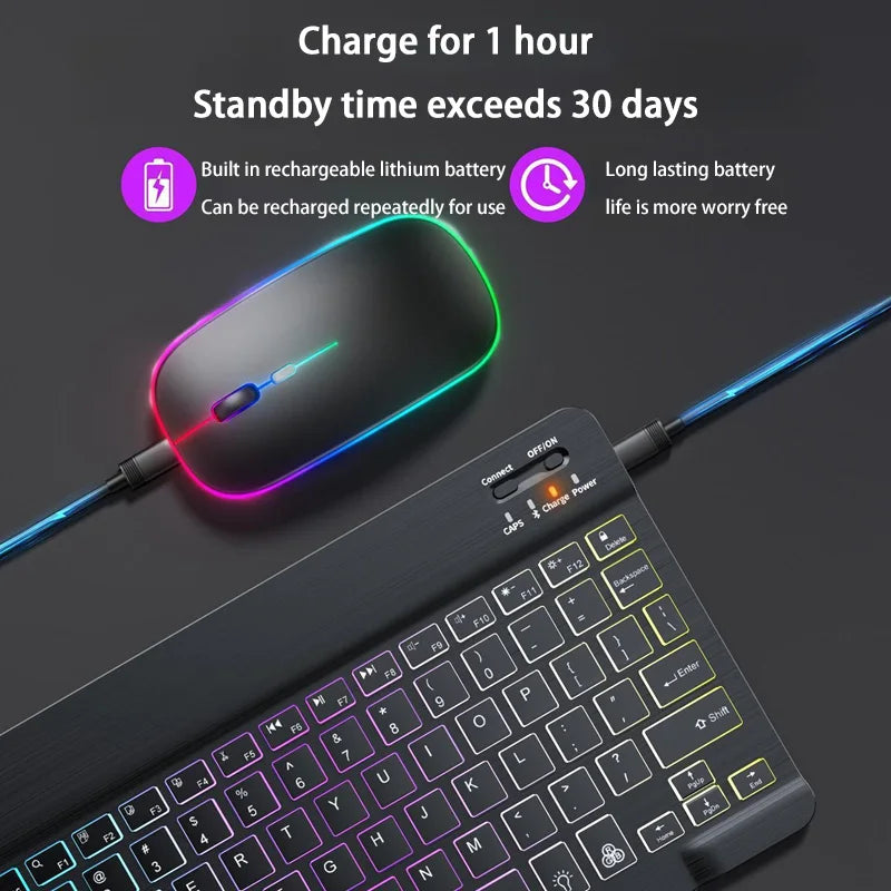 Wireless Bluetooth Backlit Keyboards RGB Colorful Gradient Luminous Mini Keyboard And Mouse Set For Apple Samsung Tablet