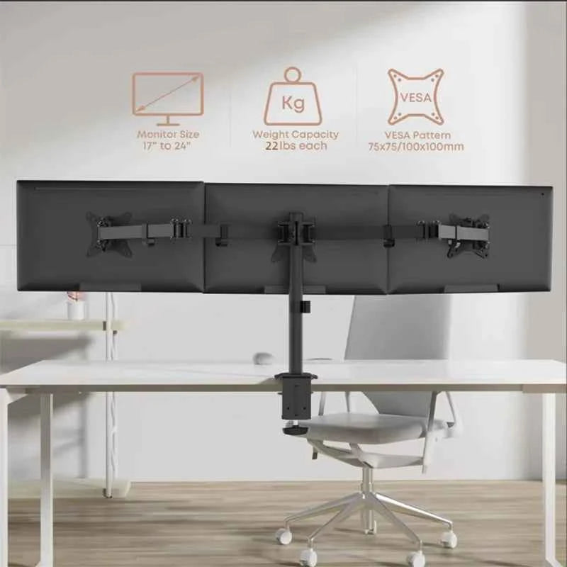 Triple Screen Computer Monitor Mount for 13-27 In Screen Multi-Monitor Mount with Tilt Swivel Multiple Monitor Stand VESA 75/100