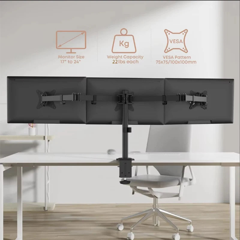 Triple Screen Computer Monitor Mount for 13-27 In Screen Multi-Monitor Mount with Tilt Swivel Multiple Monitor Stand VESA 75/100