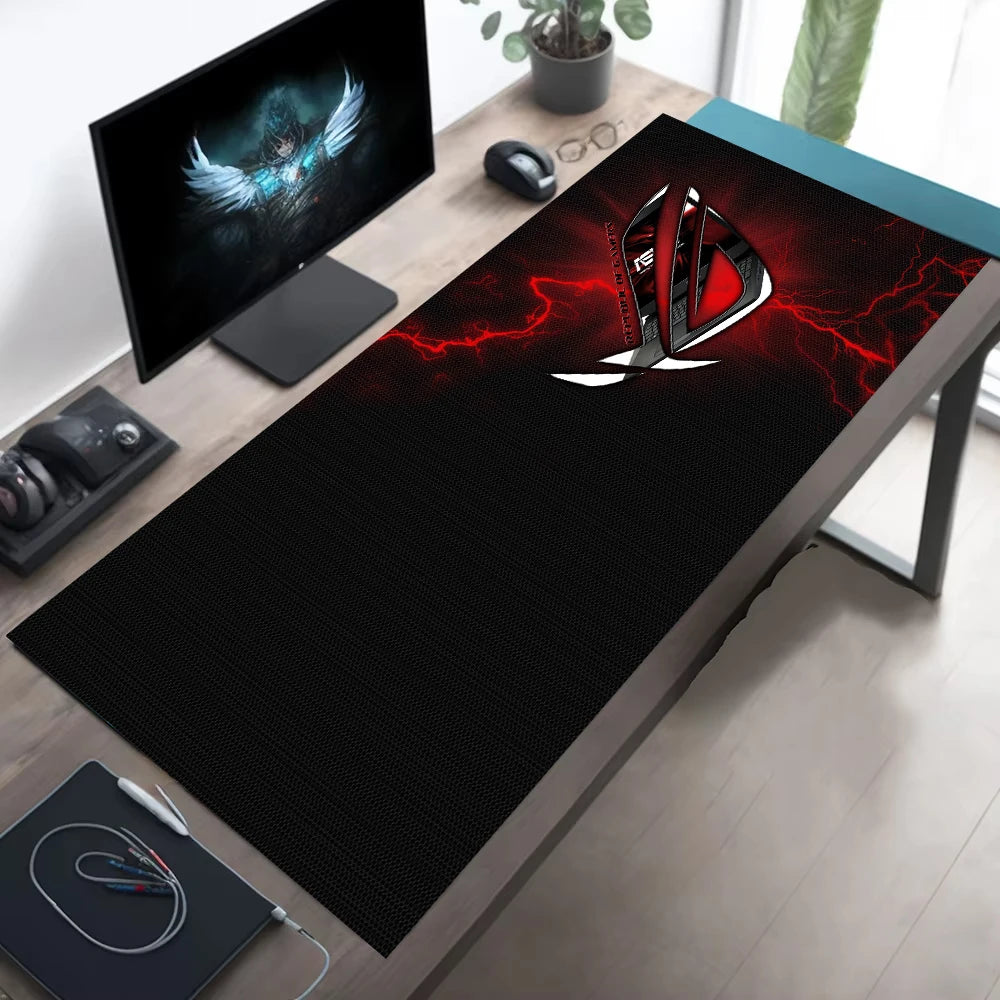 1pc Large Gaming Mouse Pad with Red Black ROG Design Non-Slip Durable Rubber Keyboard Mat for PC Office Decor XXL Desk Accessory