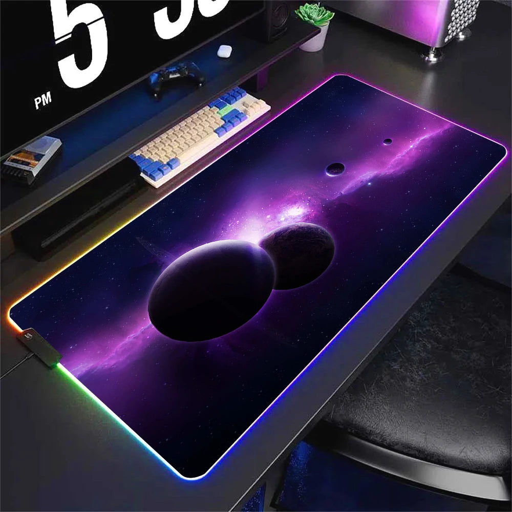 Universe RGB Gaming Mousepad Space Mouse Mats LED Large Gamer Backlit Mousepads XXL Keyboard Pads Luminous Deskmat Mouse Pad