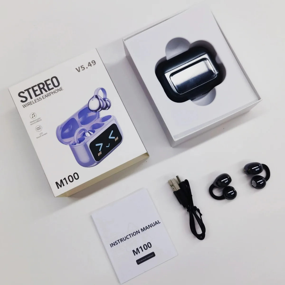 Wireless Ear Clip Earphones with Touch Screen 144 Languages AI Real Time Translation Headphones Smart Bluetooth 5.4 Earbuds