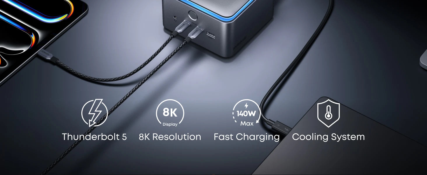 Anker Prime TB5 Docking Station, 14 Ports 140W Charging, 120Gbps Max Transfer, Up To 8K Display For Thunderbolt 5/4 Laptops