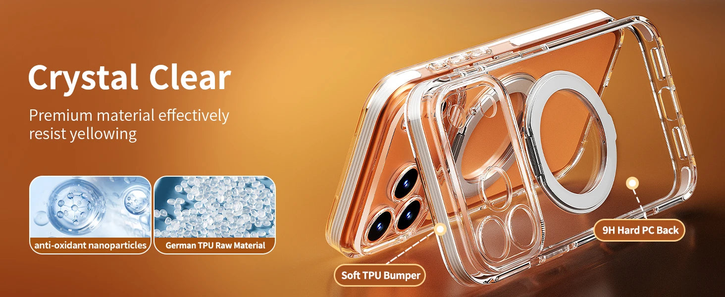 360-Degree Rotating Stand Magnetic Case Compatible with iPhone 17 Pro Max/17 Air/16 Plus/15 Pro/14 Pro Max/13/12