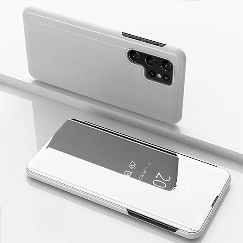 Smart Clear View Mirror Flip Case For Samsung Galaxy A16 A26 A36 A56 A55 A35 A15 A54 S22 S23 FE S24 Ultra Plus S25 Edge PU Cover