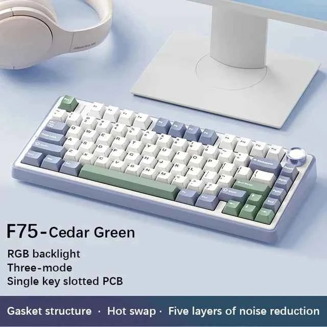 AULA F75 Game Mechanical Keyboard RGB Light 2.4G /BT5.0/Wired Tri-Mode Gasket Structure 75% Customized Gradient Grey Keyboard