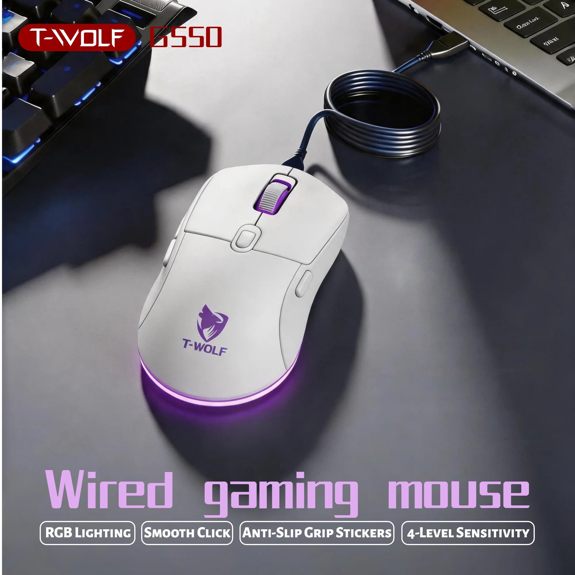 Wired Gaming Mouse RGB 6 Buttons Programmable 4 DPI Adjustable Ergonomic Gamer Mouse USB Gaming Mice with Breathing Light 1.5m Braided Cable for PC Laptop Computer Desktop E-sports Gaming Mouse Purple Optical Mouse Wired Gami