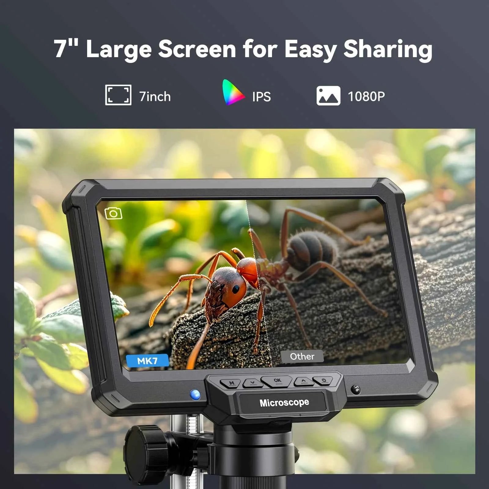 7inch Microscope 1200X 16MP HD Electronic Microscopes Camera Magnifier for Soldering Phone Repair Microscope, Coin, PCB, PC View
