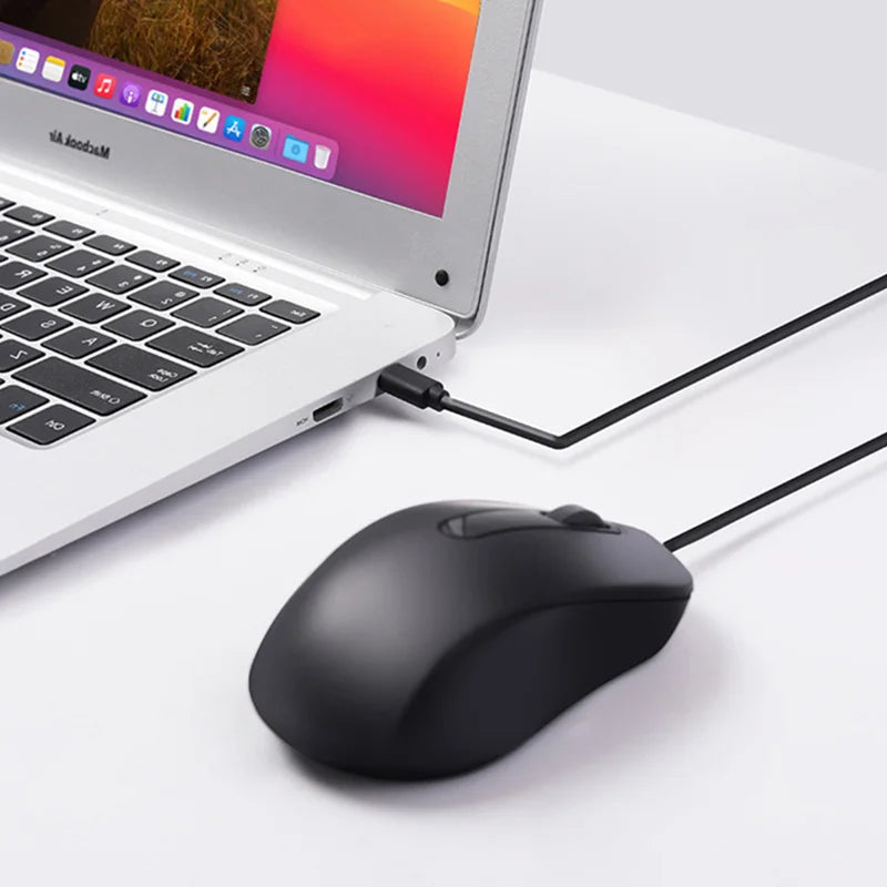 Type-c Wired Mouse Silent Portable Tablet Notebook Office Optical Mouse Ergonomic Design For PC Android IOS