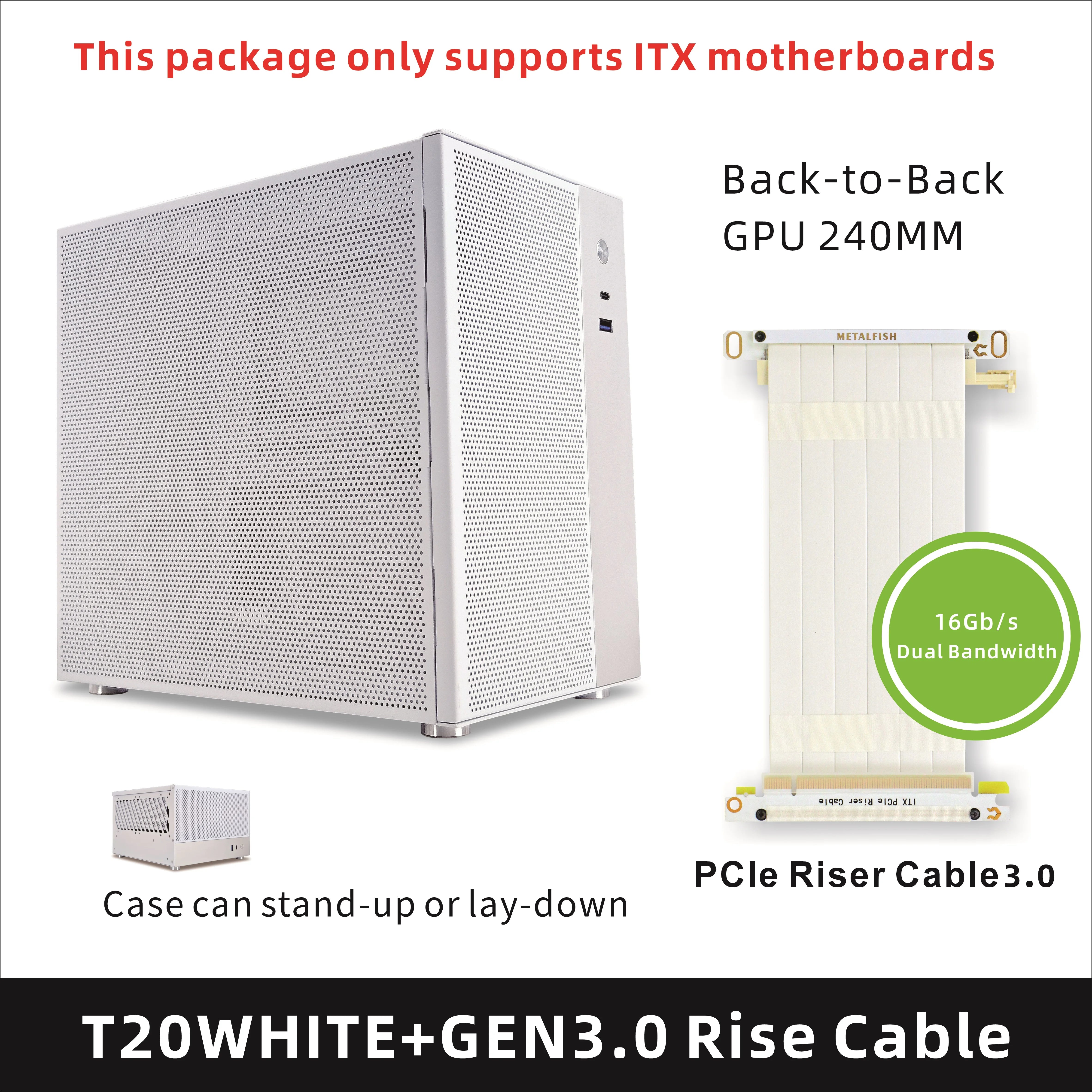 METALFISH T20 Mini ITX White Case 9L Compact PC Chassis Support Flex PSU/240mm GPU/100mm Cooler/180 Liquid Cooler