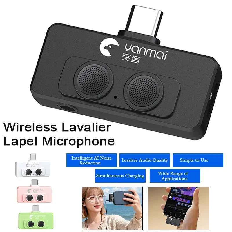 Wireless Lavalier Lapel Microphone Plug and Play Mobile Phone Mic AI Noise Reduction Dual-Microphone Vlog Recording Short Videos
