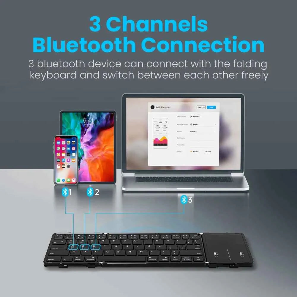 BOW Korea/Russia Wireless Folding Keyboard with Touchpad/Numberpad Rechargeable Foldable Bluetooth Keyboard for Tablet Ipad