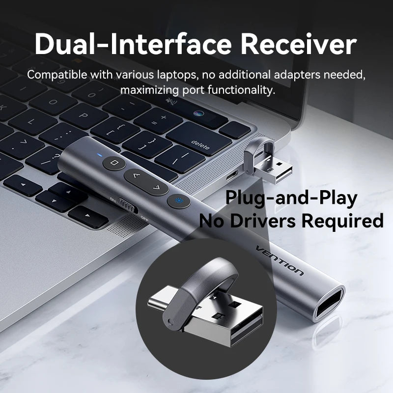 Vention Wireless Laser Pointer Presenter 100m 2.4Ghz USB C for MacBook Android Projector PPT Remote Control Presentation Pen