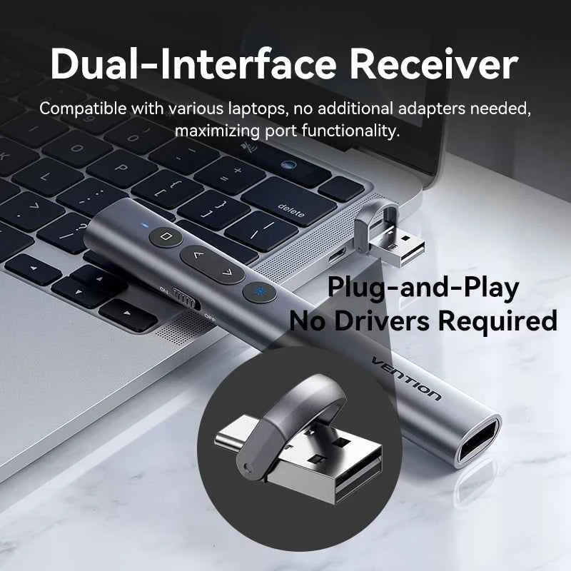 Vention Wireless Laser Pointer Presenter 100m 2.4Ghz USB C for MacBook Android Projector PPT Remote Control Presentation Pen