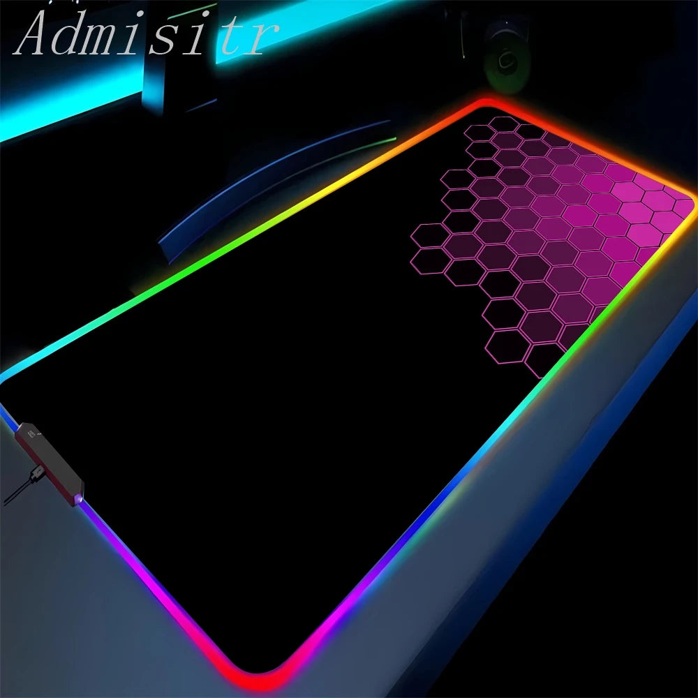 Geometry Large RGB Gamer Mousepad 40x90cm Hexagon Mouse Mat Gaming Mousepads LED Keyboard Mats Luminous Desk Pads Mouse Pad