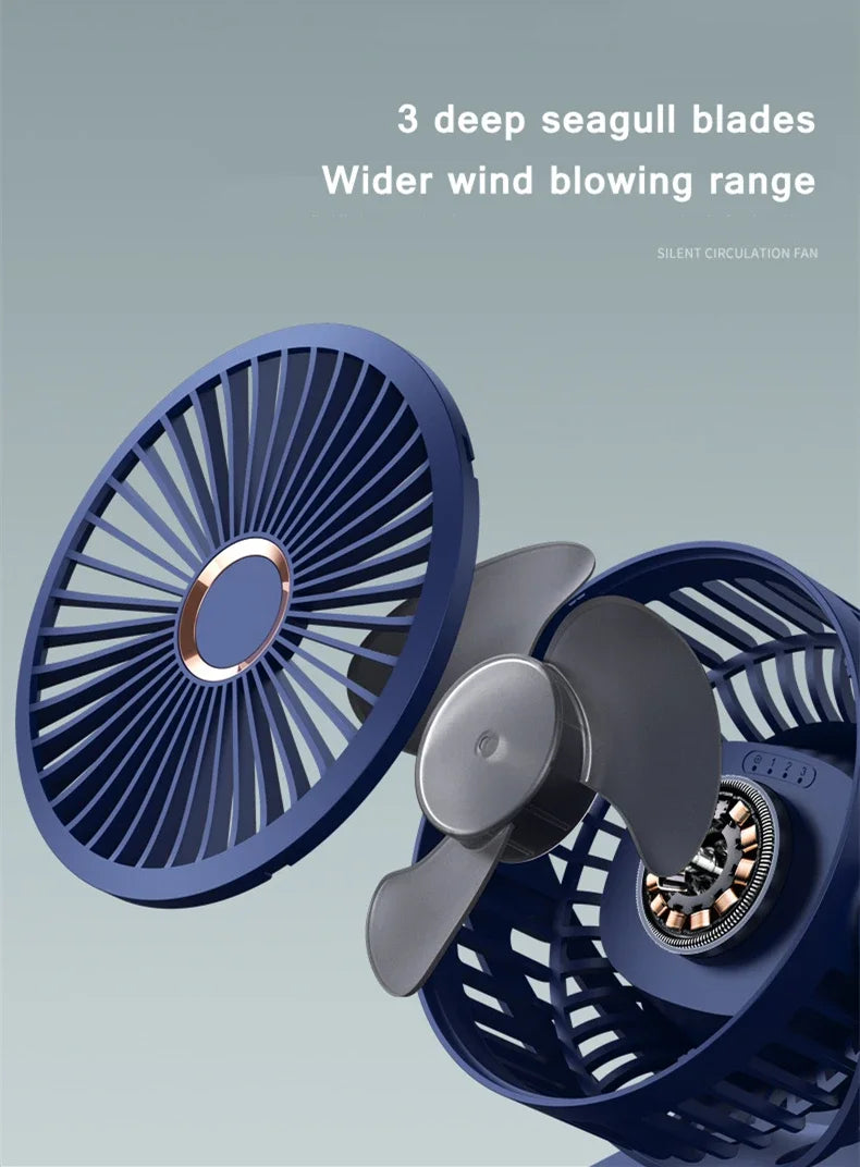 Mini 10000mAh Chargeable Clipped Fan 360° Rotation 4-speed Wind USB Desktop Ventilator Silent Air Conditioner for Bedroom Office