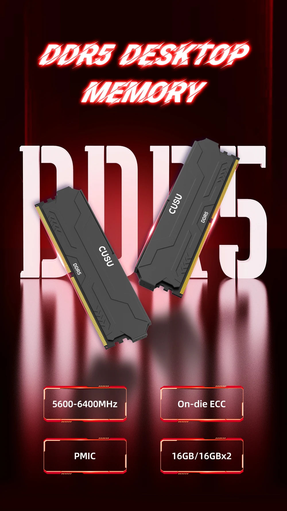 CUSU RAM DDR4 8GB 16GB Memory 3200MHz 3600MHz DDR5 5600MHz 6400MHz Desktop Ram 288pin Udimm for Intel AMD Motherboard