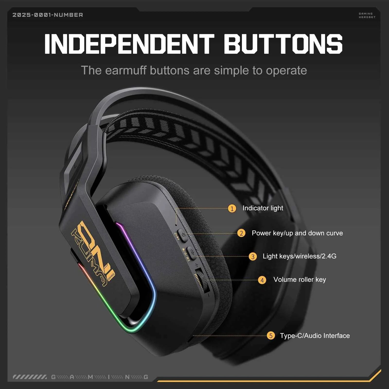 ONIKUMA GT828 Bluetooth Headset Four-mode Connection Over Ear HIFI Stereo Wireless Gaming Headsets with Mic for PC Laptops PS5