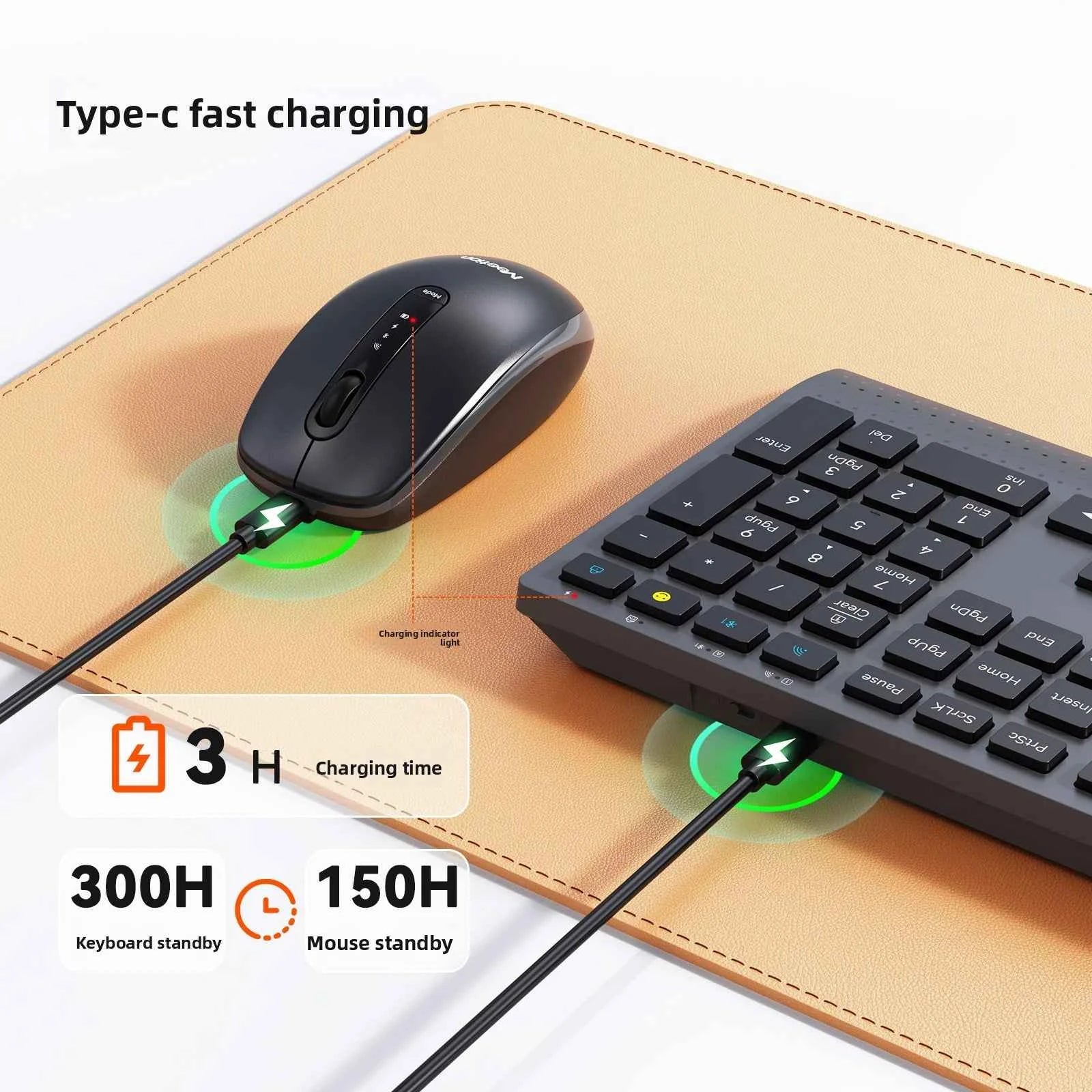Dual-mode 2.4G Wireless Keyboard Mouse Combo Mute Rechargeable Keyboard Mouse Set With Multi-Function Keys for Windows PC Gamer
