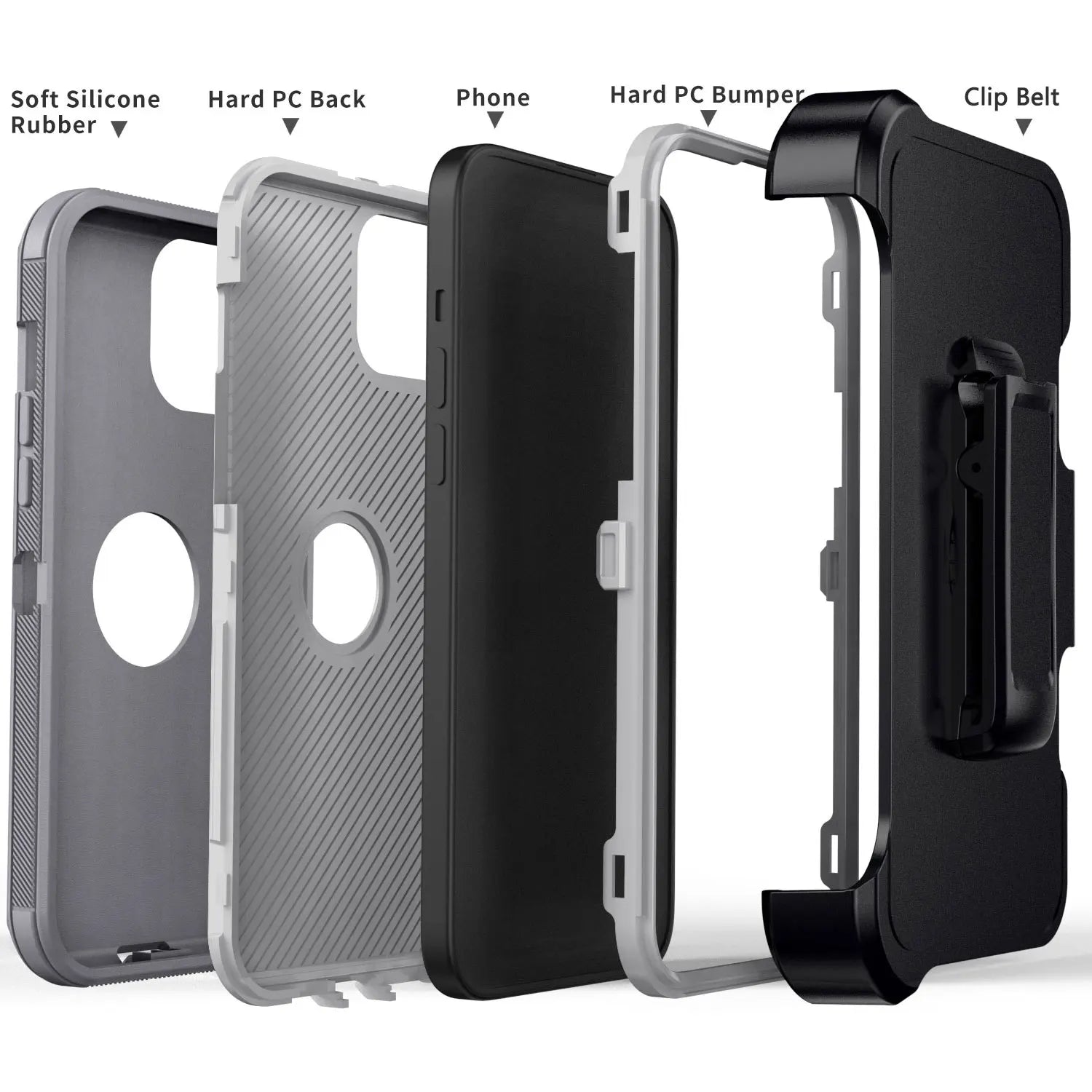 For iPhone 14/14 Plus/14 Pro Shockproof Phone Case Rugged Hybrid Heavy Duty Soft Protective Cover With Belt Clip