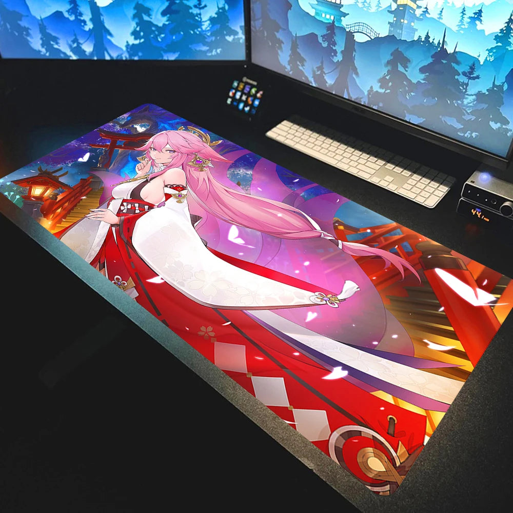 Anime Mousepad Genshin Impact Mouse Pads Gamer Mat Xxl Pc Accessories Desk Protector Keyboard Pads Computer Desks Gaming Mats