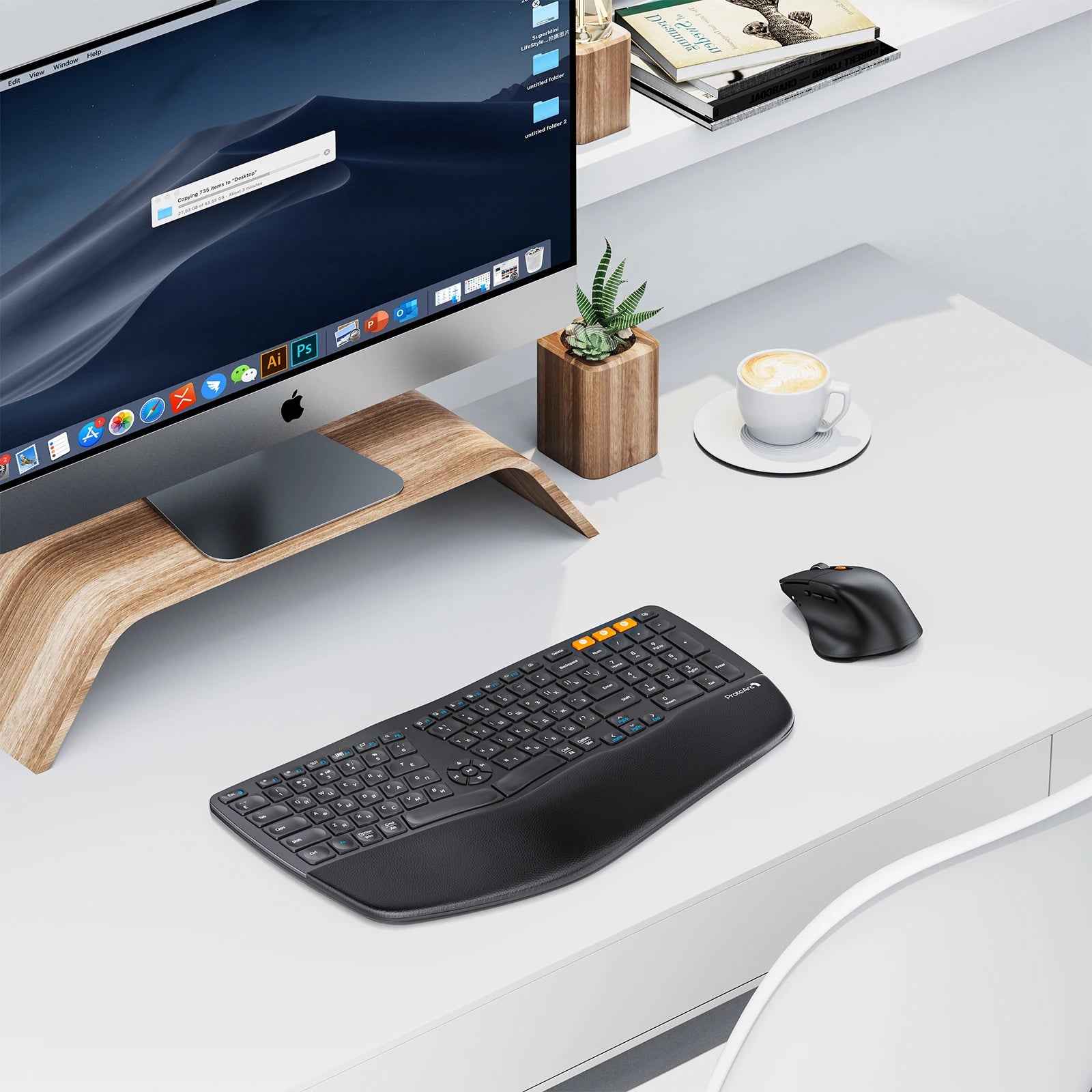 Russian Bluetooth Wireless Keyboard and Mouse Combo Split Ergonomic Keyboard for Windows Mac Android Rechargeable Mice