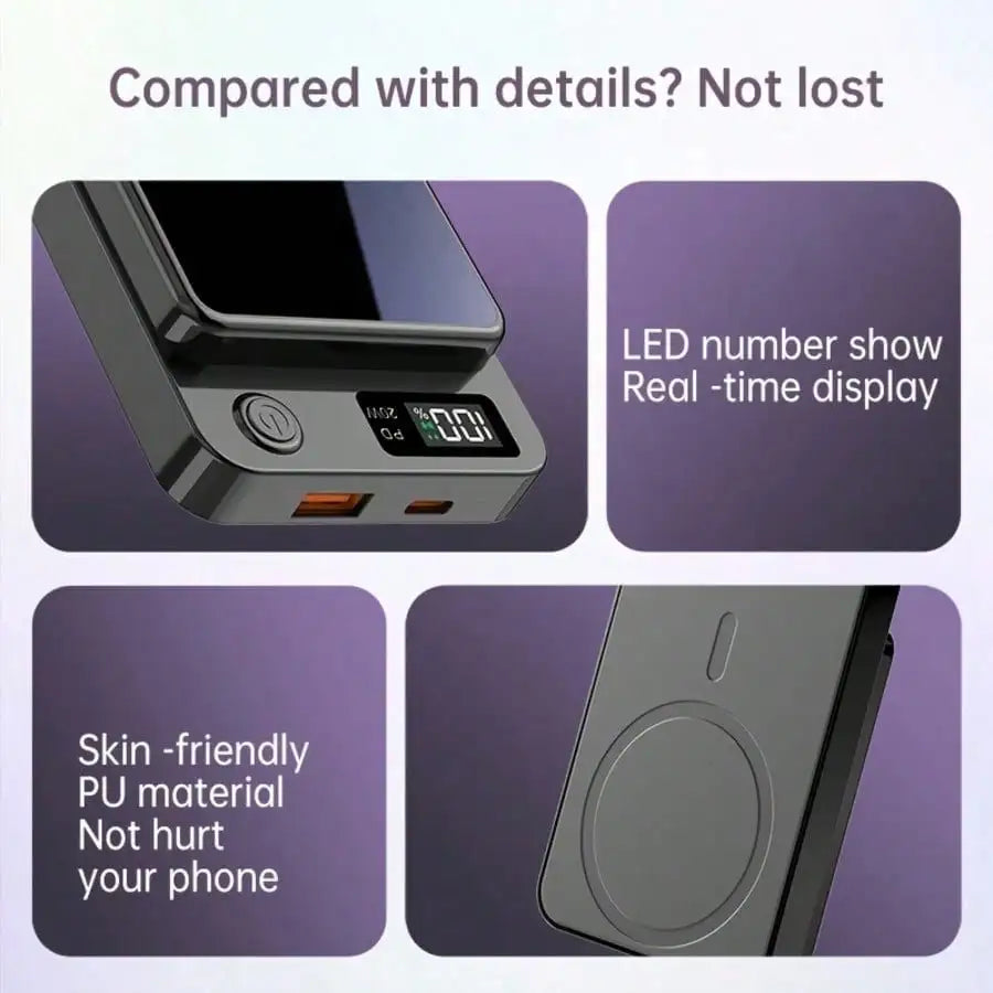 Portable Magnetic Charger 10000mAh, Wireless Power Bank With LED Display, USB-C PD Fast Charging, Travel Backup Battery For IPhone17 Series