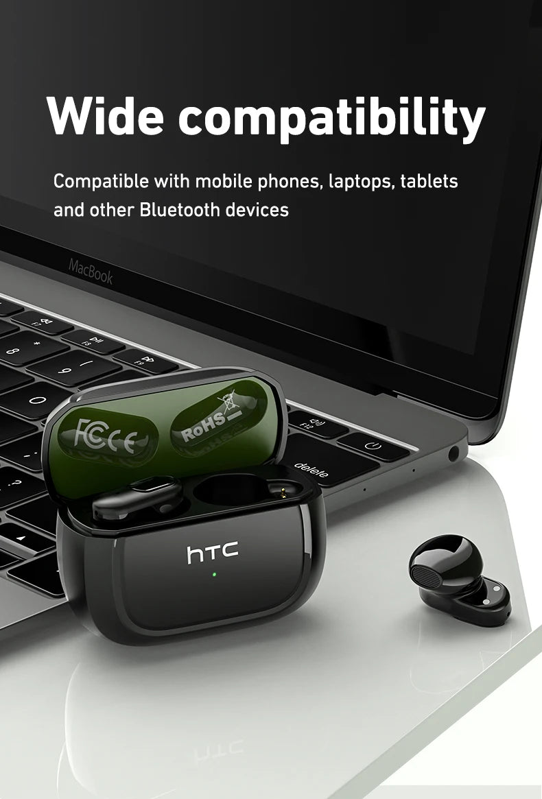 HTC NE51 Bluetooth Earphones TWS Mini EarBuds Sports Wireless Headphones Smart Noise Reduction Earbuds Green Black
