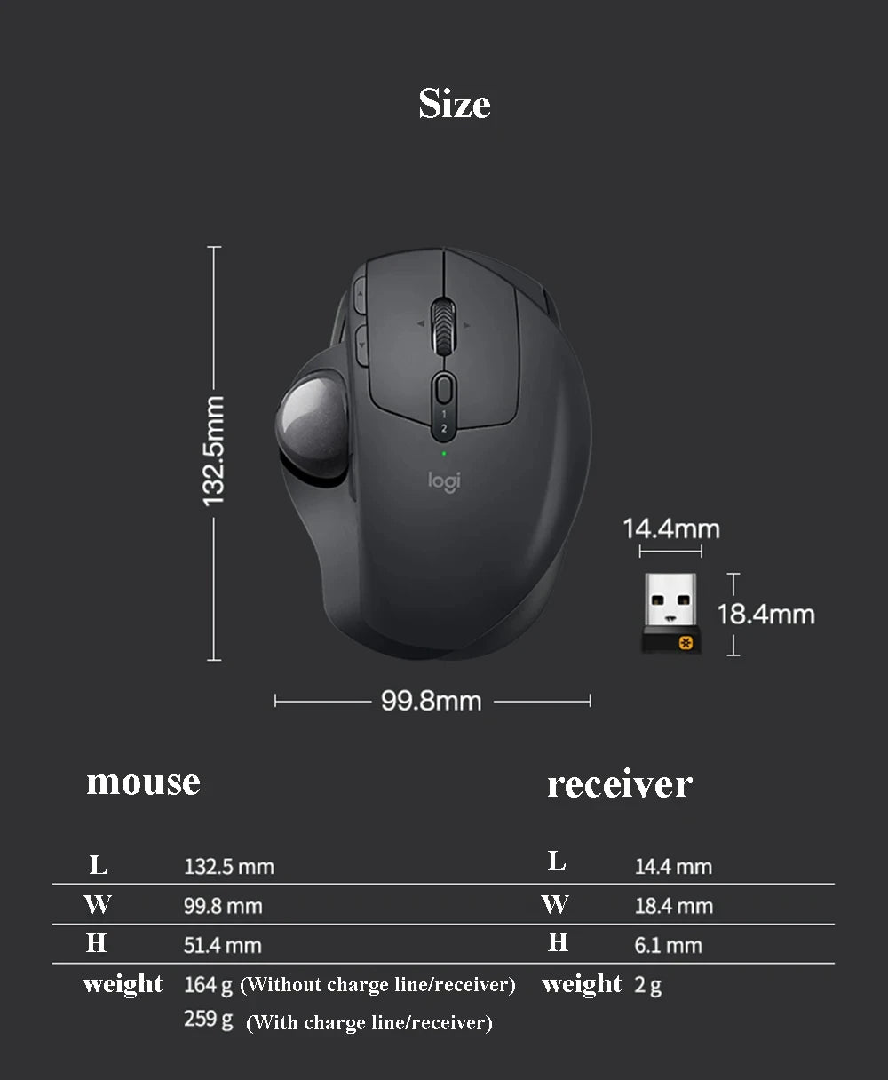 Mouse Logitech MX ERGO S Ergonomic Mouse Trackball Mouse Wireless Bluetooth Quick Charging with Unifying Receiver Office work