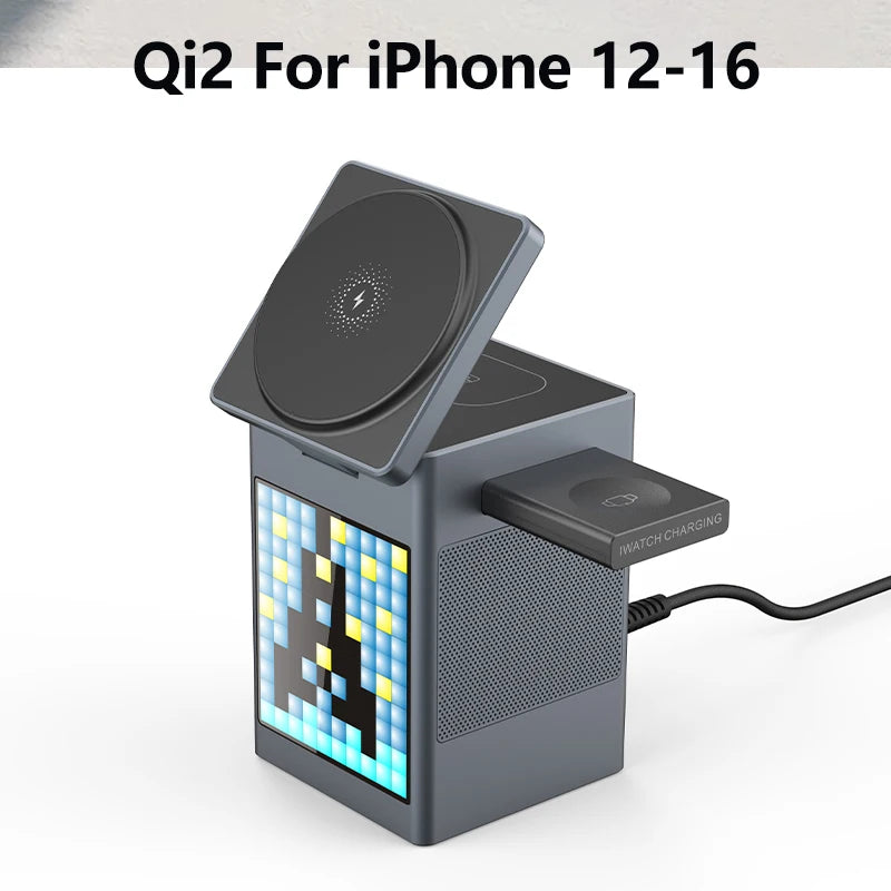 Qi2 3 in 1 Wireless Charger With Bluetooth Speaker For iPhone 17 16 15 14 13 12 Fast Charging Station For Apple Watch 10 9 8 7 6