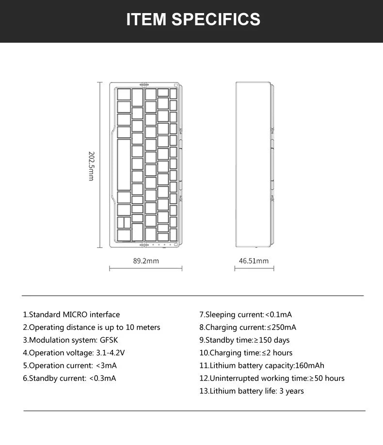 Folding Mini Keyboard Wireless Bluetooth Keypad Supported 3 Devices With Stand Rechargeable Keyboard For Phone Tablet