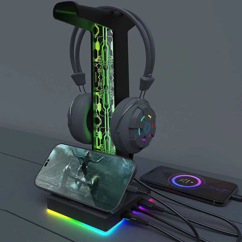 COOLMOON RGB Headphone Stand with 10 Lighting Effects – Desktop Headset Holder & Organizer