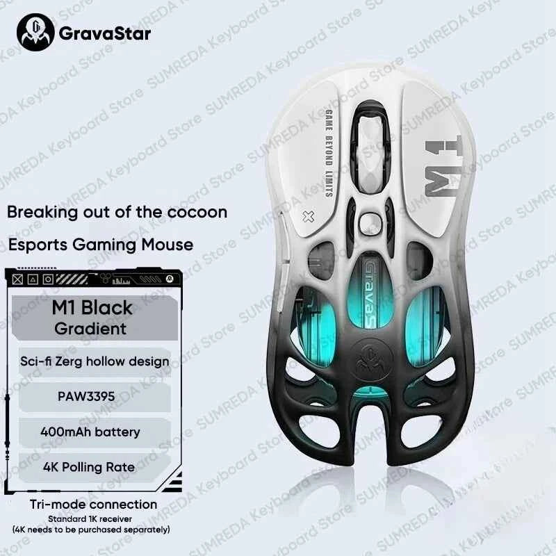 GravaStar M1 M2 Wireless Magnesium Alloy Gaming mouse PAW3395 4K 26000DPI bluetooth 2.4G wired Hollow design Gamer Mouse Gifts