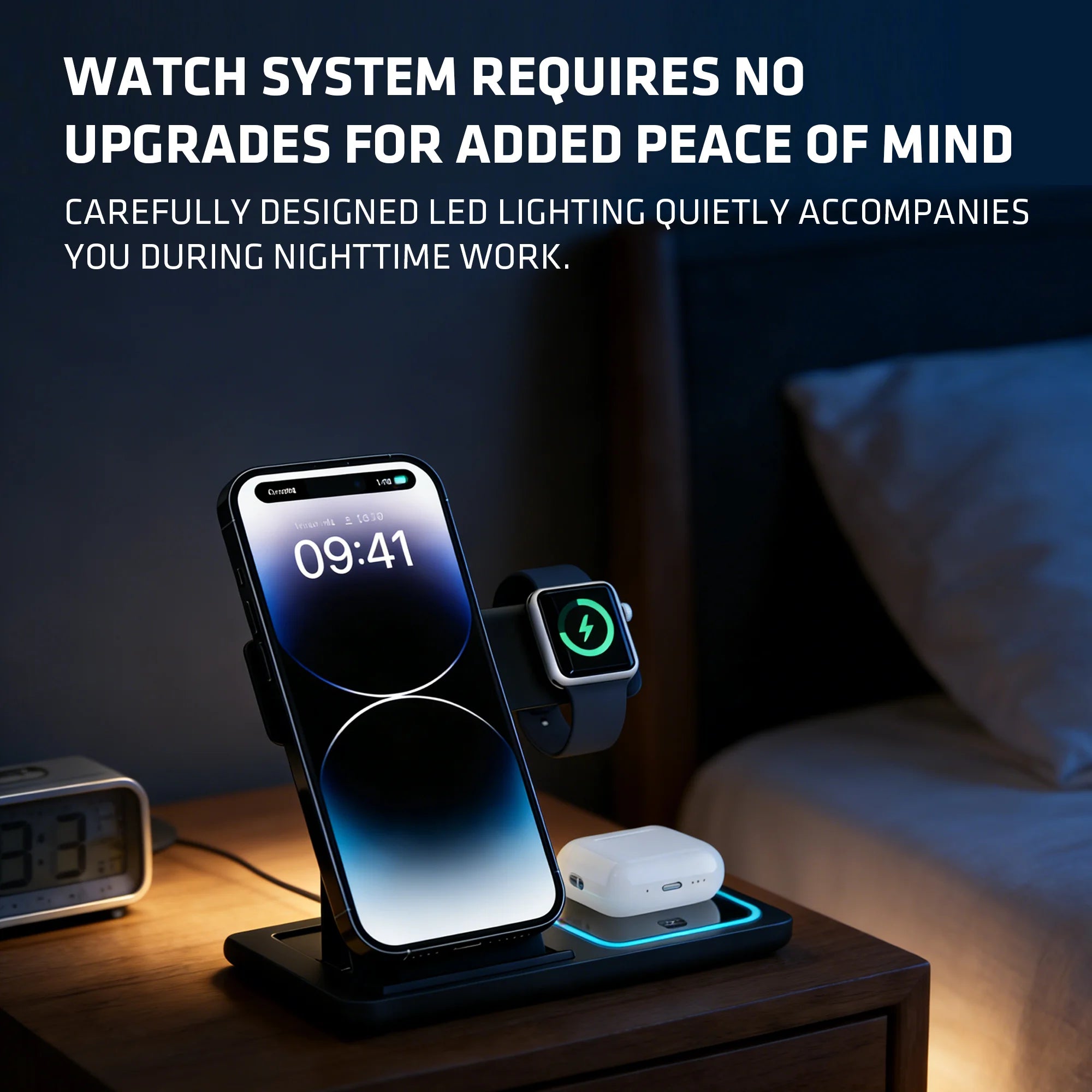 3-In-1 Foldable Wireless Charging Stand 15W/10W/7.5W/5W Multi Device Fast Wireless Charger for Smartphone Smart Watch Earphones