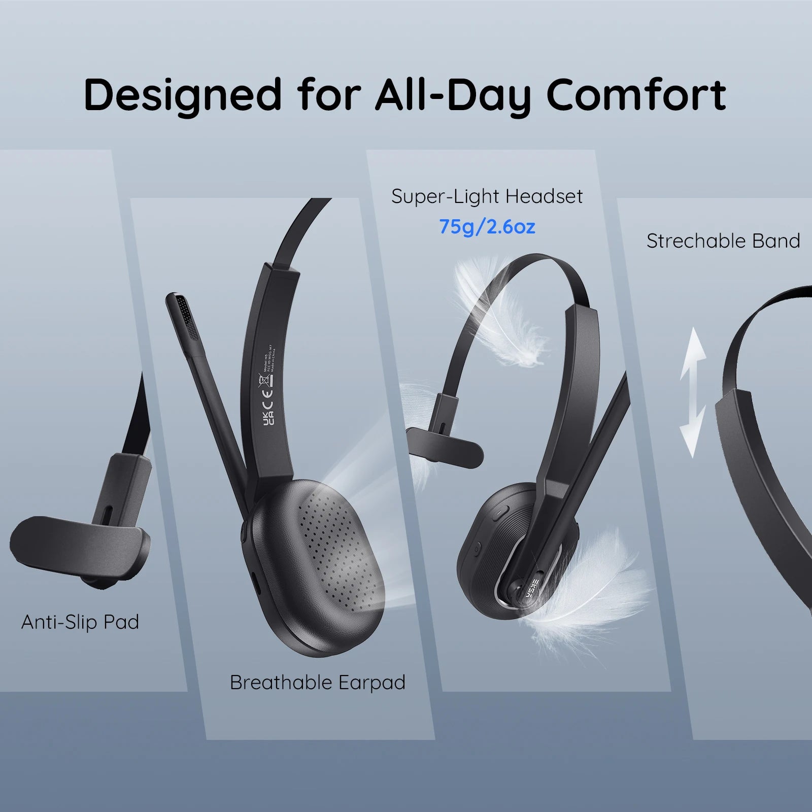 EKSA - H5 Bluetooth 5.0 Headsets, PC Wireless Headphones, 2 Mics ENC Earphones, with Charging Base USB Dongle for Office