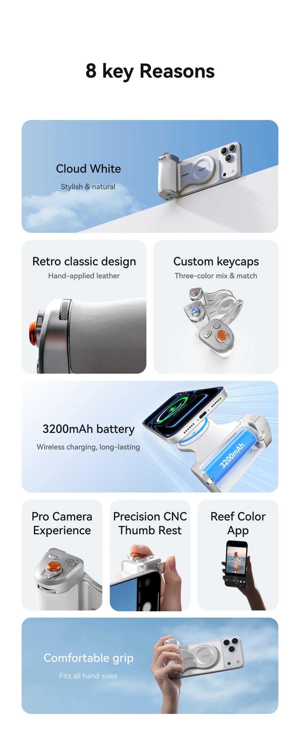 TELESIN Magnetic Phone Camera Shoot Hand Grip 3200Mha Powerbank Wireless Charging Phone Holder Shooting Aid for Iphone Andriod