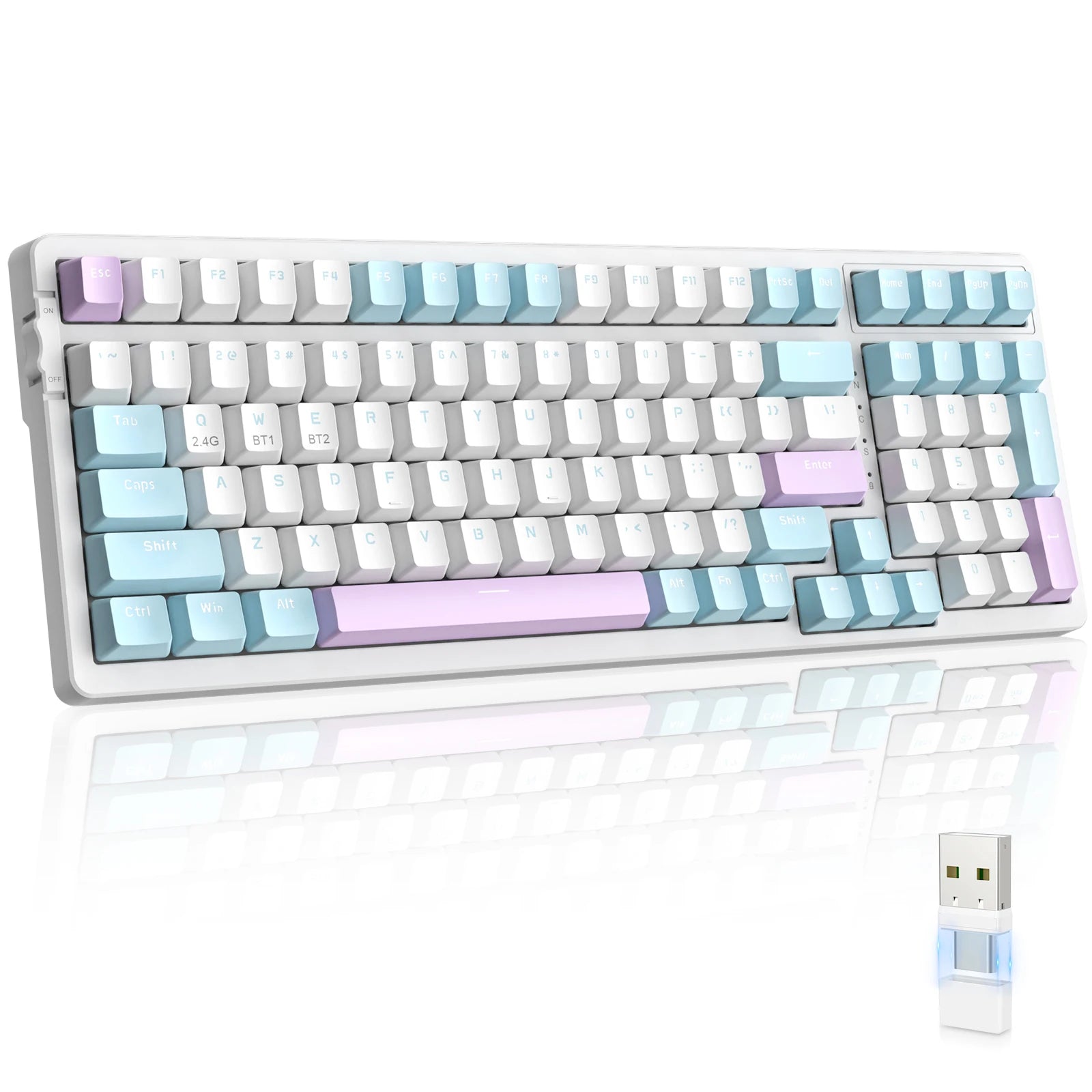 K96 Wireless Mechanical Keyboard, Dual Mode 2.4G/BT5.0 2-in-1 Receiver, 100 Keys Hot Swappable Red Switches Gamin