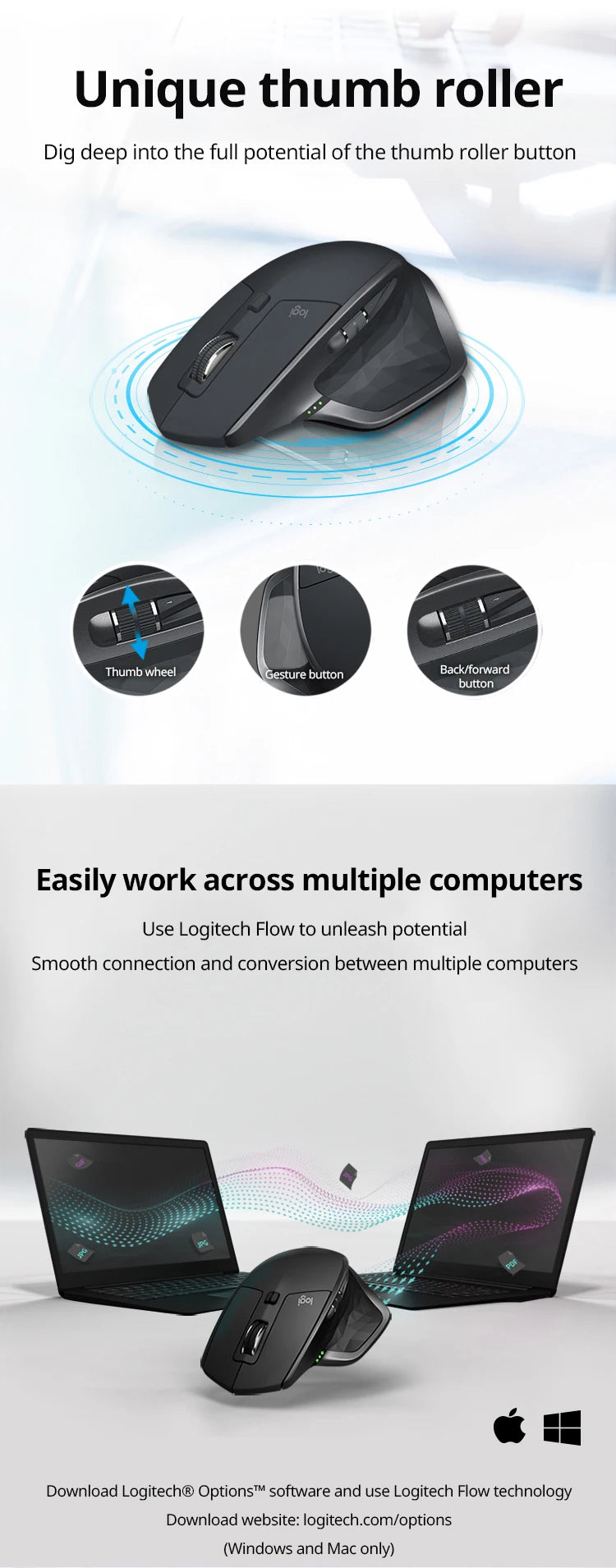 Logitech MX Master 2S BLE Wireless Mouse, 4000DPI, Dual-Mode Connectivity, Ergonomic Design, Long Battery Life, Office Use