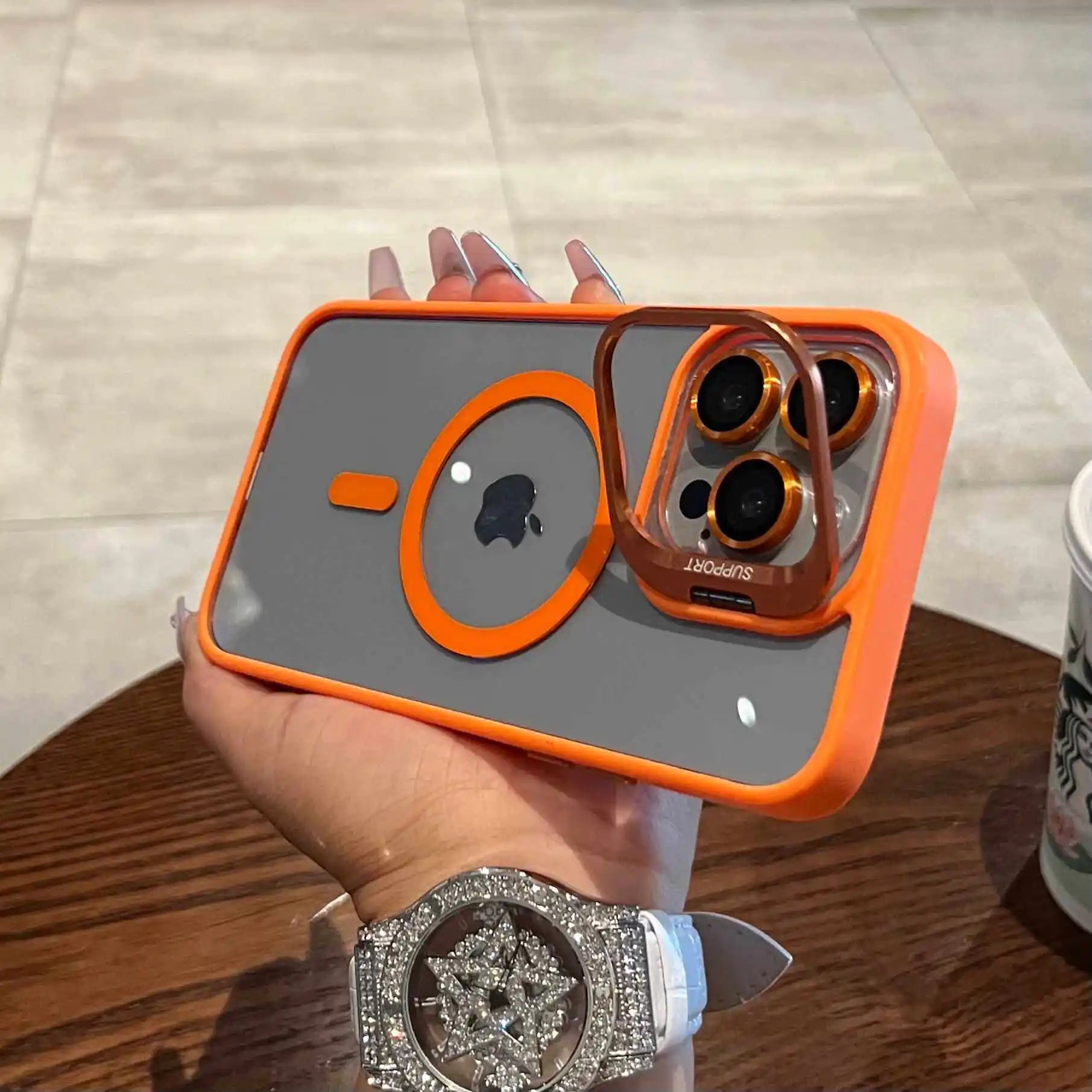 Luxury Magnetic Stand Glass Lens Protection Phone Case For iPhone 17 16 15 14 12 11 Pro Max Plus Magsafe Shockproof cover
