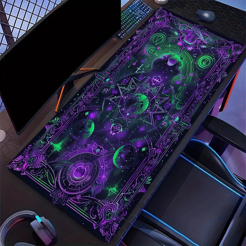 Charming Oversized Purple Card Moon and Stars Gaming Mouse Pads, Anti-slip Durable Table Pad, Suitable for Gamers and Office Use