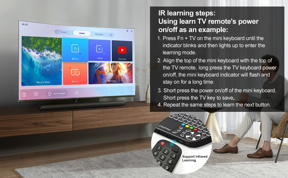 iPazzPort Bluetooth mini Keyboard with Touchpad,2.4Ghz , Backlight, Rechargeable, Compatible with Smart TV, Android TV Box, PC