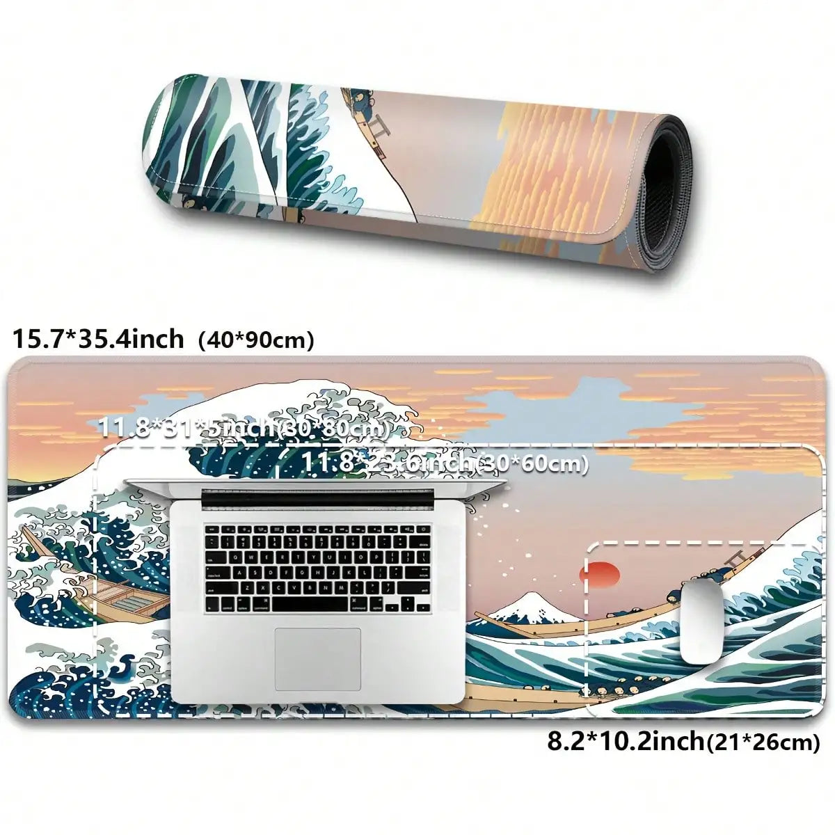 XXL Gaming Mouse Pad Featuring A Black-And-White Wave Art Design; Washable Surface; Stylish Rectangular Desk Mat Suitable For Desktops, Laptops, Office Work