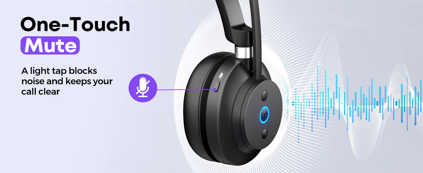 RownFusny R03 Call Center Wireless Headset Bluetooth 5.3 Computer Headphones Bluetooth Headsets with USB Noise Reduction Mic