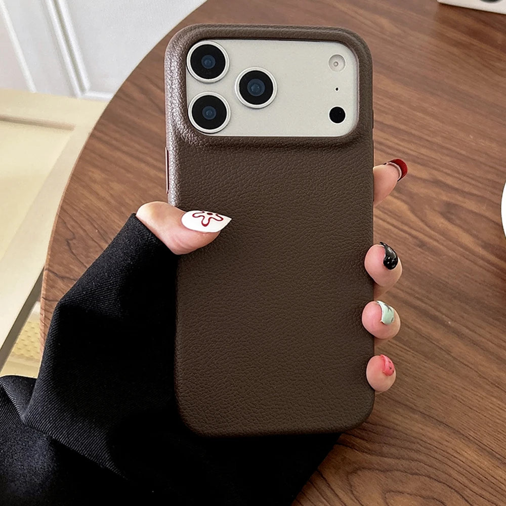 Luxury Leather Texture Phone Case for iPhone 17 pro Max/Air 16/15/14/13/12/11 plus pro Max - Shockproof Soft TPU Cover Shell
