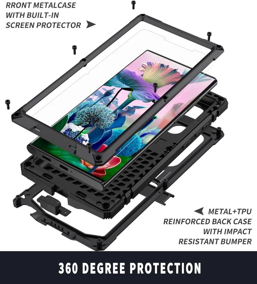Heavy Duty Aluminium Metal Armor Case For Samsung S24 S23 S22 S21 Note 20 Ultra S20 Plus A32 Shockproof Cover Screen Protector