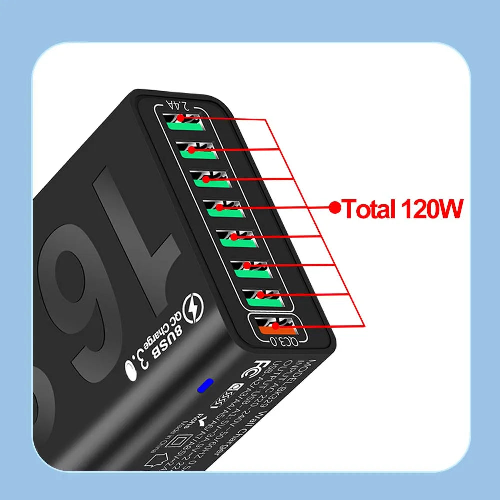 QC3.0 8 Port Fast Charging USB Charger EU/US Wall Charger For Phone Adapter For iPhone Xiaomi Huawei Samsung