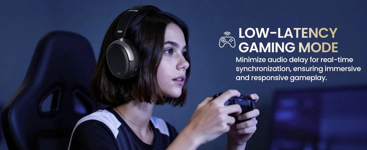 Acer OHR516 Wireless Over Ear Bluetooth 5.4 Headphones Active Noise Cancellation Dual Device Pairing Comfortable Foldable Design