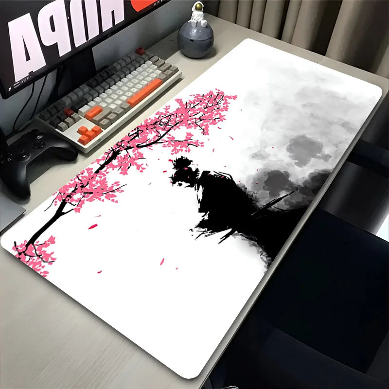 Samurai Black And White Anime Mousepad Gamer Keyboard Large Mouse Pad Gaming Accessories Desk Mat Sword Non-slip Laptop Carpet