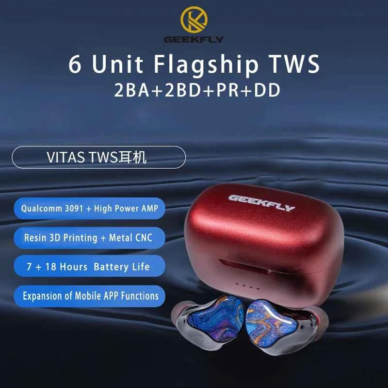 GEEKFLY VITAS 2BA+2PZT+Planar+DD HIFI TWS Bone Conduction Bluetooth Wireless Gaming Music Earbuds Earphone with Audio DAC AMP