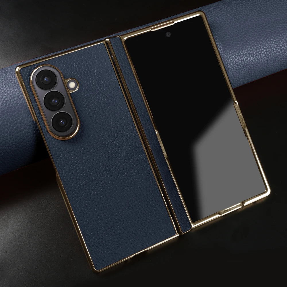 Genuine Leather Case For Samsung Galaxy Z Fold 7 6 5 4 3 fold4 fold3 Fold5 Fold6 Fold7 phone Cover Cases Fundas Coque Shell Capa